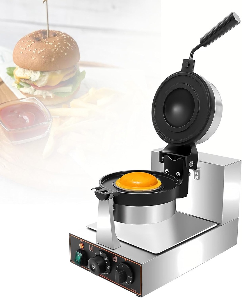 Commercial Hamburger Press, Electric Hamburger Waffle Maker, Ice Cream Sandwich Press, Panini Press, Non-Stick Plates, Time and Temperature Control Single
