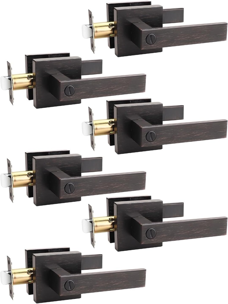 6 Pack Oil Rubbed Bronze Privacy Door Handles Interior, Vintage Square Door Levers, Heavy Duty Interior Door Knobs, Indoor Door Knobs for Bedroom or Bathroom