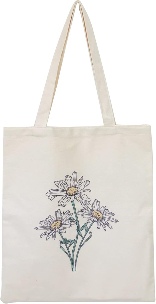 Canvas Floral Botanical Tote Bag for Women Teacher, Reusable Grocery Bags, Cute Cat Tote Bags Aesthetic for Shopping