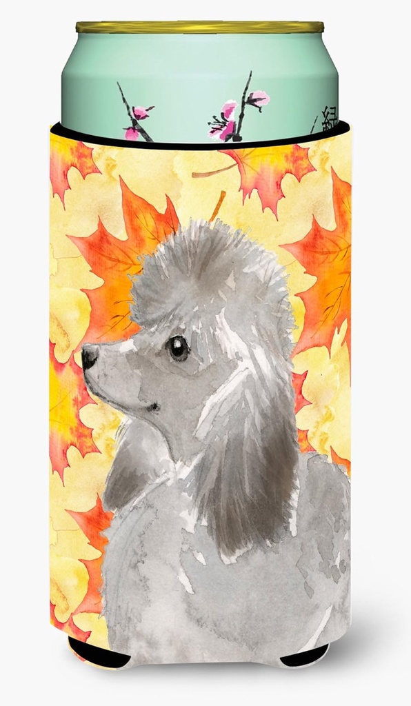 Caroline's Treasures BB9525TBC Grey Standard Poodle Fall Tall Boy Hugger Can Cooler Sleeve Hugger Machine Washable Drink Sleeve Hugger Collapsible Insulator Beverage Insulated Holder