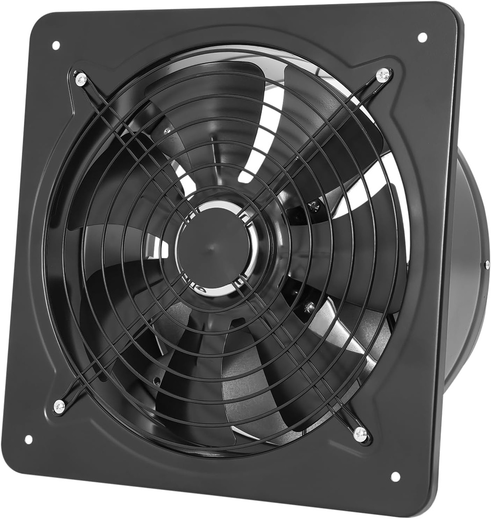 Exhaust Fan, 12 Inch 125W All-Copper Motor Ventilation Fan with 7 Fan Blades, Wall Exhaust Fan Garage Fan Shutter Air Vent for Basements, Toilets, Shops, Hospitals Black