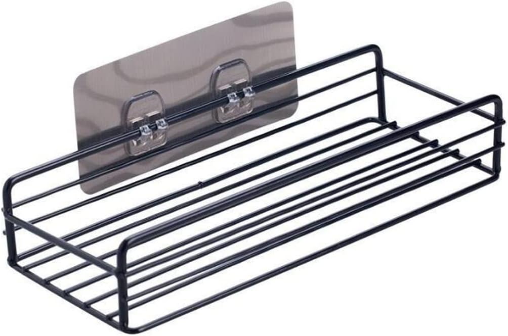 Hoshen Kitchen Condiment Sundries Storage Rack, Wrought Iron Storage Rack, Cosmetic Storage Basket, Bathroom Desktop Wall Mount - Black