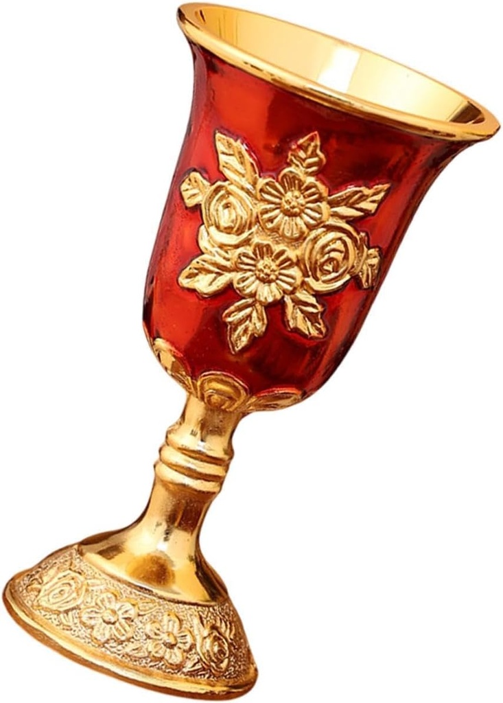 European Goblet Wine Cup Goblet Metal European Retro Cocktail Cup Golden Goblet Wine Glass Cup, for Home Wedding Anniversary, Red