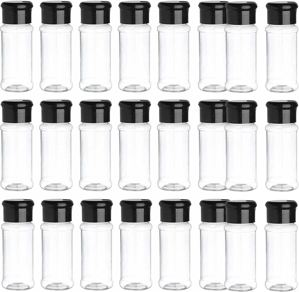 Plastic Salt and Pepper Shakers with Lid 3.5 oz Clear Spice Seasoning Bottle Containers Moisture Proof Spice Dispenser for Storage Salt Sugar Spice Herbs and Powders(48PACK)