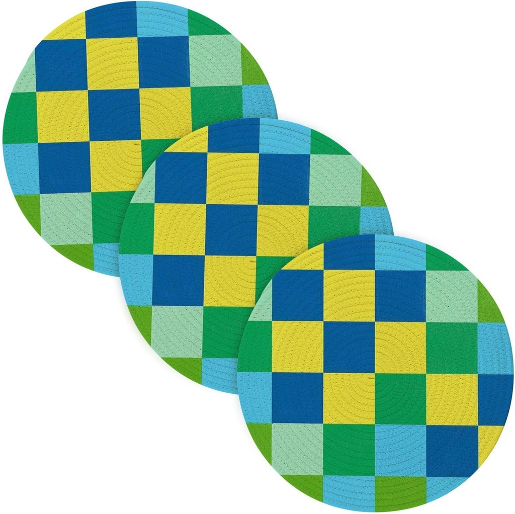 3 Pcs Trivet Tripod for Crock Pot 15in Heat Resistant Pan Mat House Decor Porta platos para mesa Checkered Plain Blue Green Yellow