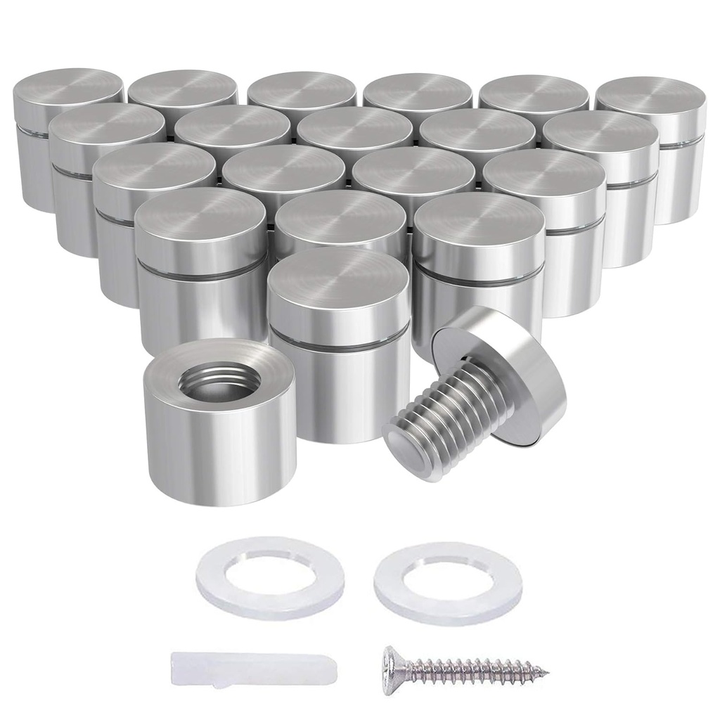 LuckIn 20-Pack Standoff Screws (3/4 in. Dia x 3/4 in. L), Stainless Steel Standoff Mounting Hardware for Acrylic Signs, Silver