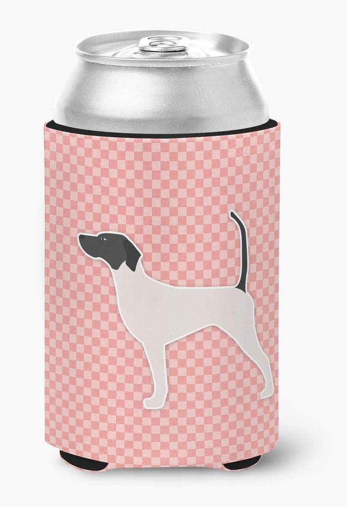 Caroline's Treasures BB3595CC English Pointer Checkerboard Pink Can or Bottle Hugger Cooler Washable Drink Sleeve Collapsible Beverage Insulated Holder, Can Hugger, Multicolor