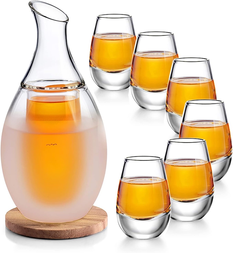 ZENS Sake Set Glasses, 8.5 Ounce Sake Carafe Cups with 6 Saki Cup Set for Warmer or Cold Japanese Wine with Stone Coaster Gift Sets