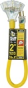Yellow Jacket 2882 12/3 Heavy Duty 15-Amp, 125 Volts 1875 Watts, Premium SJTW Contractor Grade 3 Outlet Extension Cord with Lighted End, 2-Feet, Yellow, UL Listed, 2 Foot,…