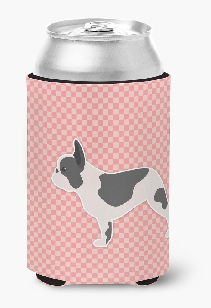 Caroline's Treasures BB3641CC French Bulldog Checkerboard Pink Can or Bottle Hugger Cooler Washable Drink Sleeve Collapsible Beverage Insulated Holder, Can Hugger, Multicolor