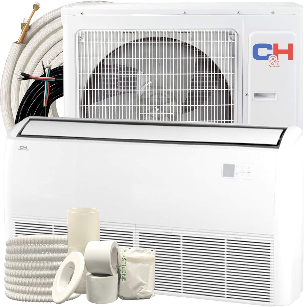 Cooper & Hunter 36,000 BTU Universal Floor Ceiling Ductless Mini Split Air Conditioner 230V With Wall Thermostat and 25FT Installation Kit