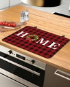 Christmas Countertop Burners Protection Mats for Kitchen, Christmas Bow Wreath Winter Red Plaid Rubber Stove Top Cover Mat, Heat Proof Mats Cooktop Cover for Counter Dish Drying Mat, 31"x24"