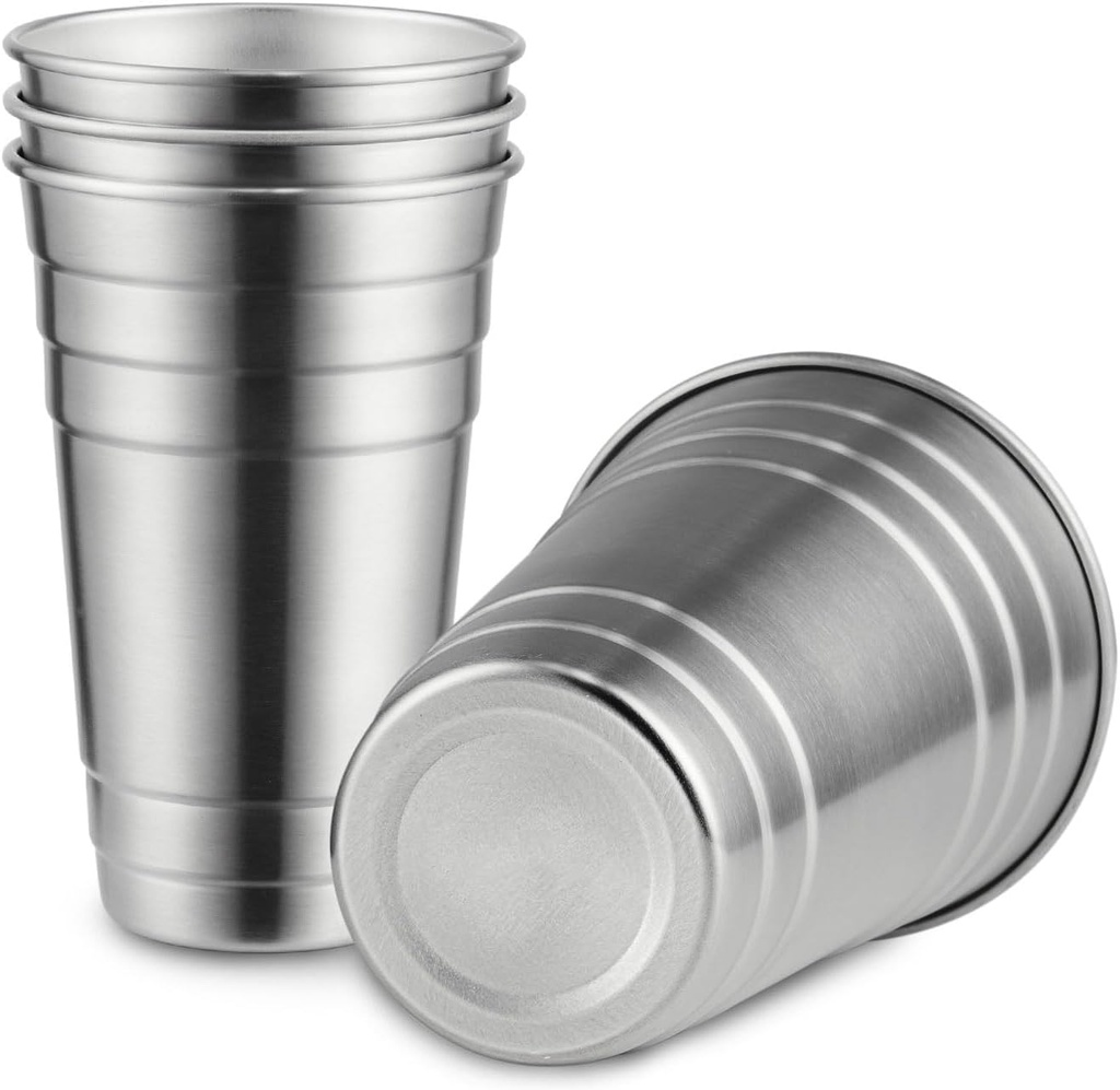MEWAY Premium Stainless Steel Cups 24 oz Pint Cup Tumbler (4 Pack) - Premium Metal Cups - Stackable Durable Cup，Chilling Beer Glasses, for Travel, Outdoor, Camping