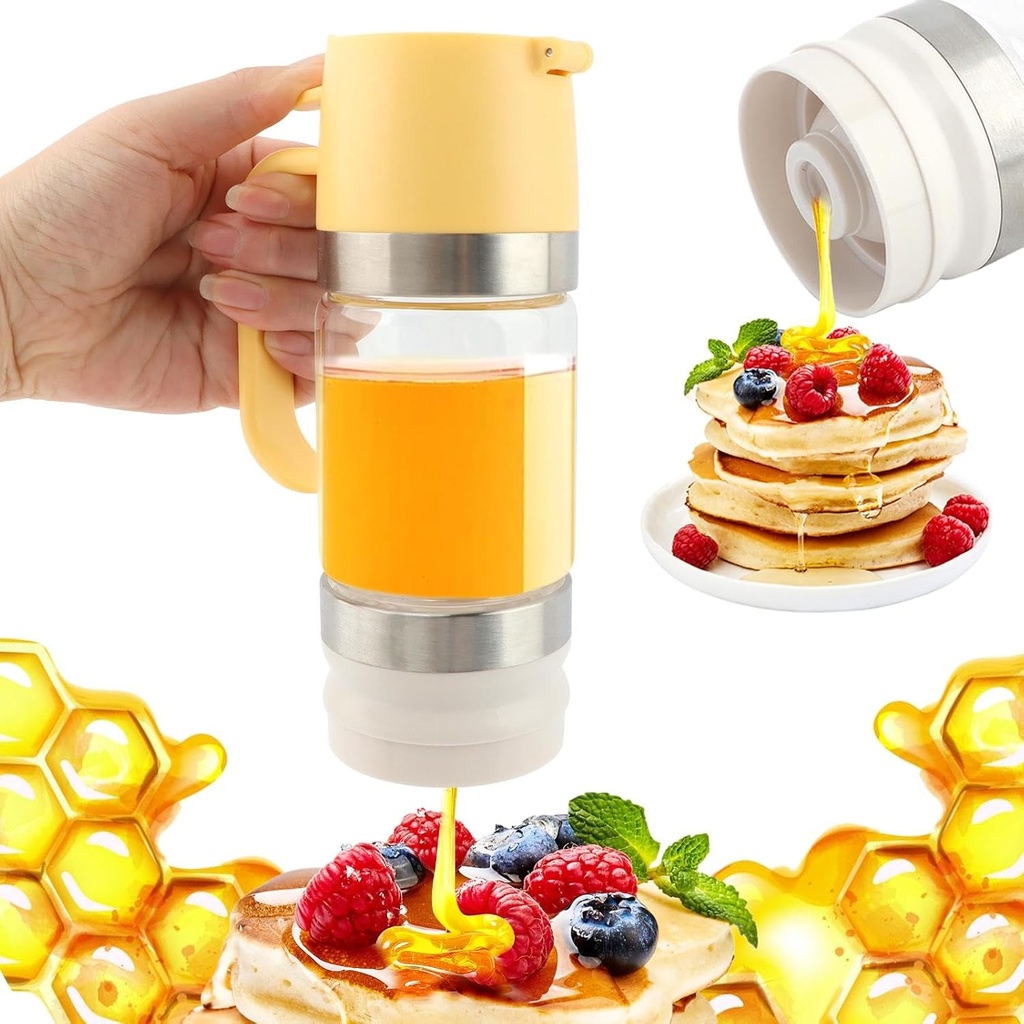 CALIDAKA Honey Dispenser Pot 10 Oz Drip Glass Honey Dripper with Handle Hone y Container Jar Clear Syrup Dispenser Pot for Honey, Coffee or Tea(COLOR:clear)