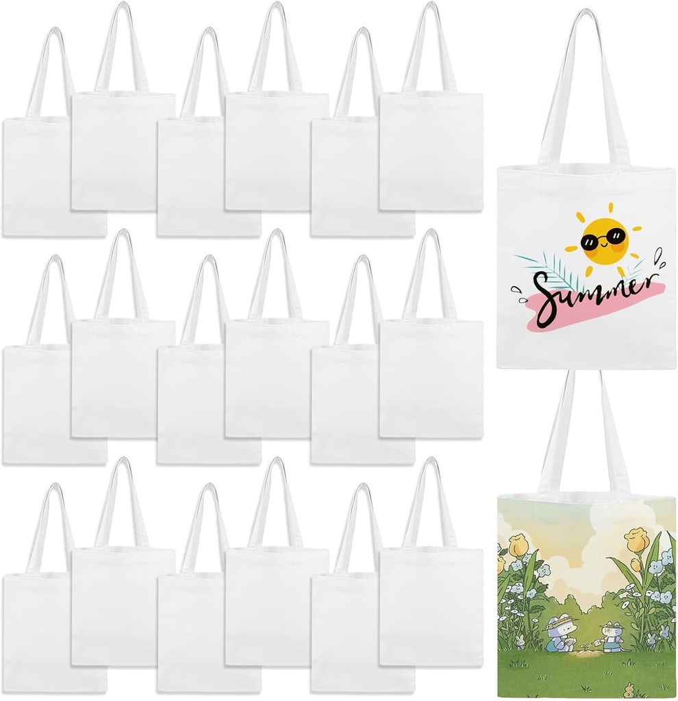 20 Pack 8.7 x 9.8 inch Sublimation Blanks Bulk Mini Tote Bags, Small Canvas Tote Bags Reusable Grocery Totes for Daily Shopping Gift Packaging DIY Craft Party School Beach Travel (White)