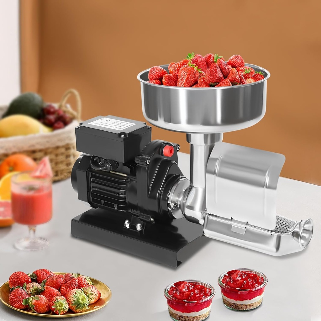 Electric Tomato Strainer, 110V 450W Stainless Steel Food Mill Grinder Commercial Grade Tomato Milling Machine Pure Copper Motor Jam Strainer with Practical Pestle for Canning Tomato Purees and More
