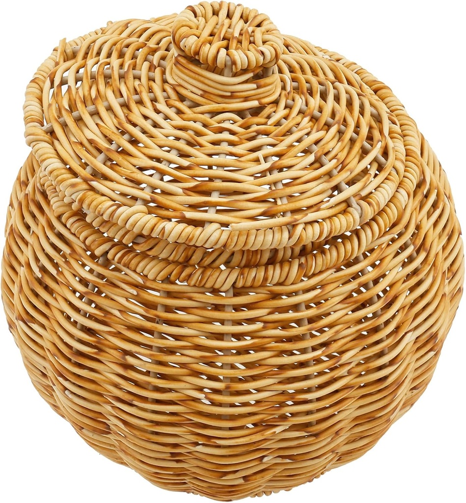 Round Imitation Rattan Coffee Pod Holder With Lid, Hand-Woven Waterproof Large Capacity Coffee Pod Serving Basket, Decorative Food Bread Woven Basket for Kitchen Countertop Coffee Bar