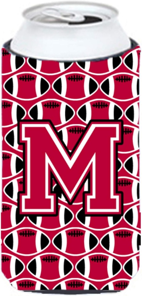 Caroline's Treasures CJ1079-MTBC Letter M Football Crimson and White Tall Boy Hugger Can Cooler Sleeve Hugger Machine Washable Drink Sleeve Hugger Collapsible Insulator Beverage Insulated Holder
