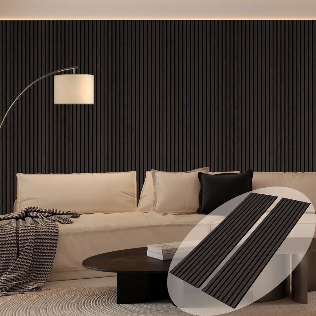 Wood Panels for Wall, Wood Slat Wall Panel - 2 Pack, Black Wood Slats for Wall, Natural Smoked Wood Veneer Accent Wall Panels, Acoustic Slat Wood Wall Panels - 12.6" W x 94.5" L