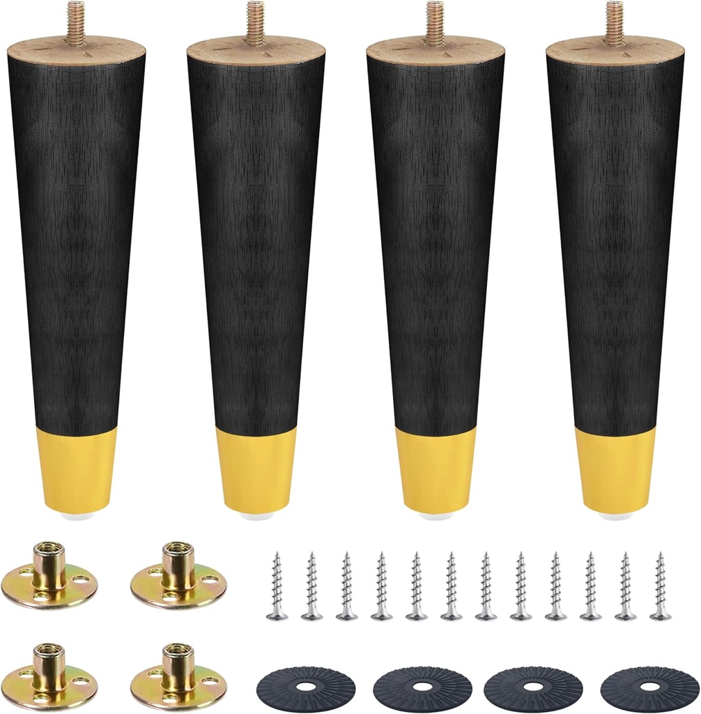 8 Inch Furniture Legs Set of 4, Solid Rubber Wood Replacement Legs for Couch, Sofa, Bed, Cabinet & Ottoman