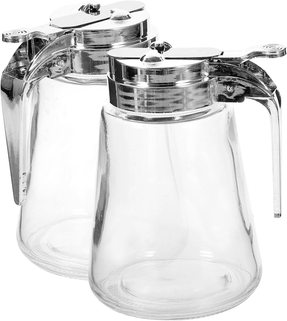 DECHOUS 2pcs Glass Oil Pot Syrup Dispenser Honey Creamer Containers Design for Bar