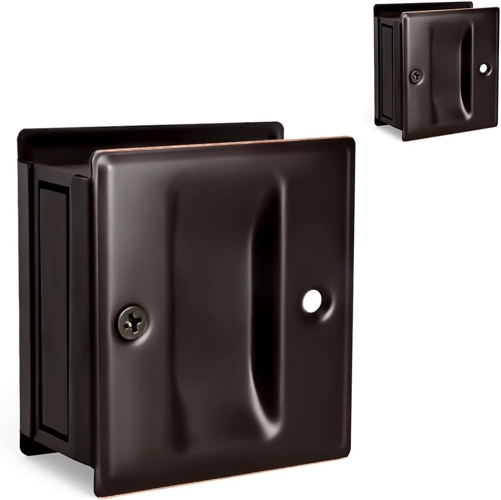 HOMOTEK 2 Pack Privacy Pocket Door Pull Without Switch Plate - Replace Old Or Damaged Passage Sliding Door Pull No Lock Quickly and Easily, 2-3/4”x2-1/2”, for 1-3/8” Thickness Door, Oil Rubbed Bronze