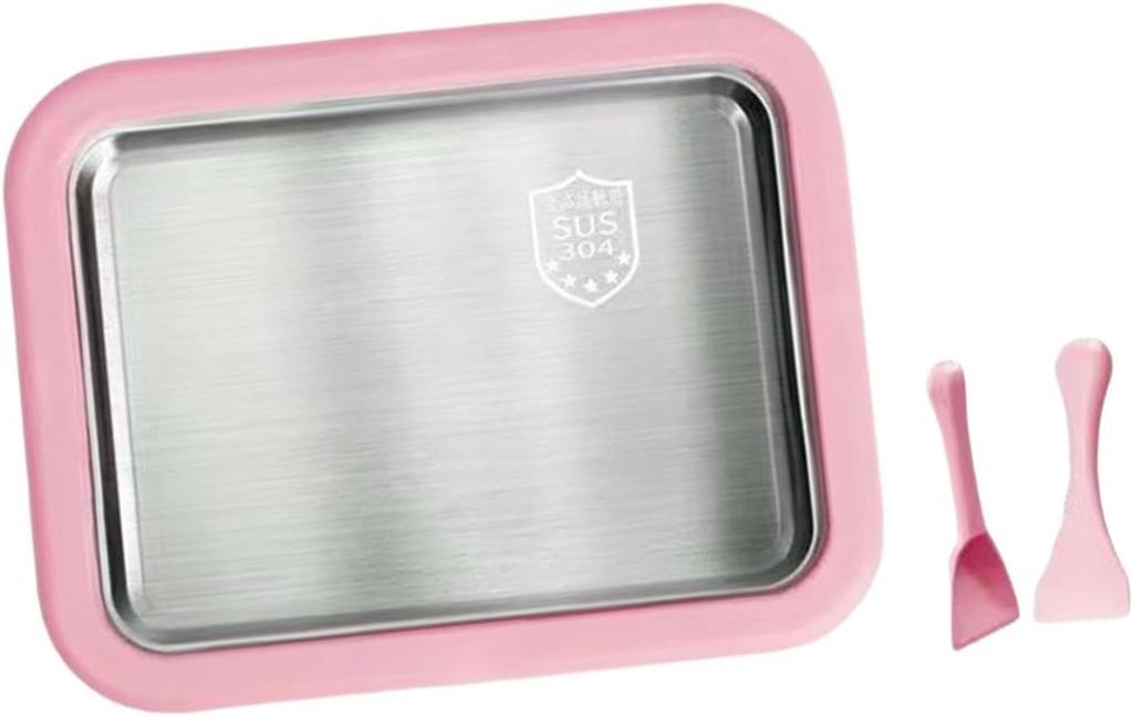 Rolled Ice Cream Maker Ice Cream Roll Maker Homemade Tray Yogurt with 2 Spatulas Household Gelato Icecream Instant Cold Plate, Pink