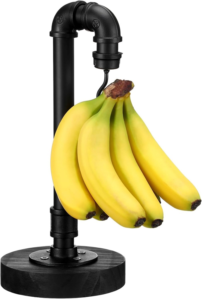 Banana Holder Stand with Wooden Base Industrial Vintage Style Banana Hanger Pipe Fruit Tree Rack for Kitchen Countertop Home Decoration