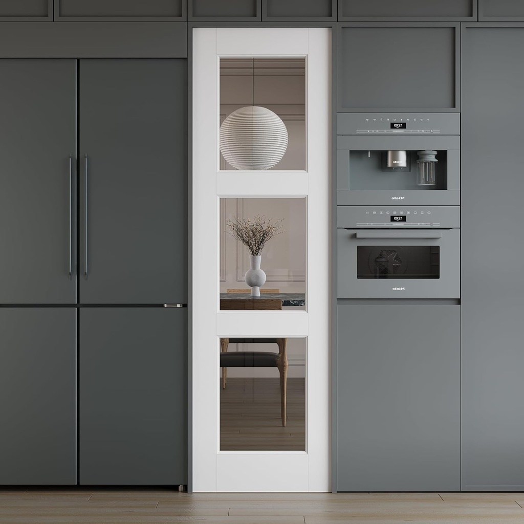 WINSTELLAR 24 x 80 3-Lite Prebuilt Interior Clear Glass Door Slab, Paintable Interior Doors for Home, Bedroom, Pantry, Laundry as Prehung, Pocket, Barn, French Doors, White Door Panel