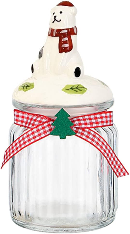 OSKOE Glass Christmas Cookie Jar with Lid, Glass Christmas Candy Jar with Fox Lid Xmas Decorative Air Tight Candy Jar Container for, and Snacks (Red Fox) (Color : Polar Bear)