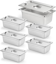 CURTA 6 Pack Anti-Jam Slotted Hotel Pans with Lids, 1/4 Size 4 Inch Deep, NSF Commercial 18/8 Stainless Steel Chafing Steam Table Food Pan with Covers