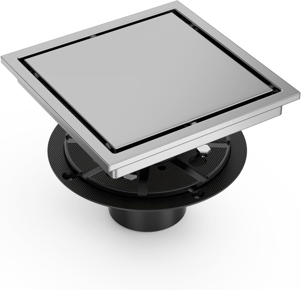Iriber 6 Inch Tile Insert Shower Floor Drain with PVC Shower Base and Hair Strainer, SUS 304 Stainless Steel, Brushed Nickel