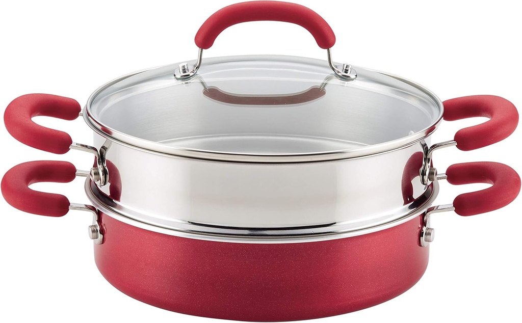 Rachael Ray Create Delicious Aluminum Nonstick Steam Set, 3-Quart, Red Shimmer