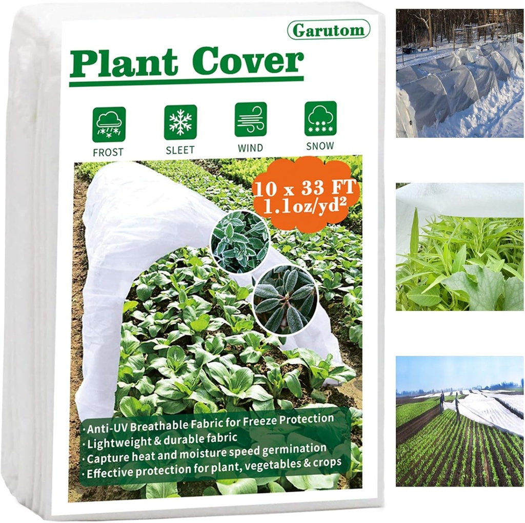 Plant Covers Freeze Protection 10ft x 33ft 1.1 oz Frost Cloth Plant Freeze Protection, Frost Blankets for Outdoor Plants Winter or Floating Row Covers Shade Cloth for Gardens, Vegetables