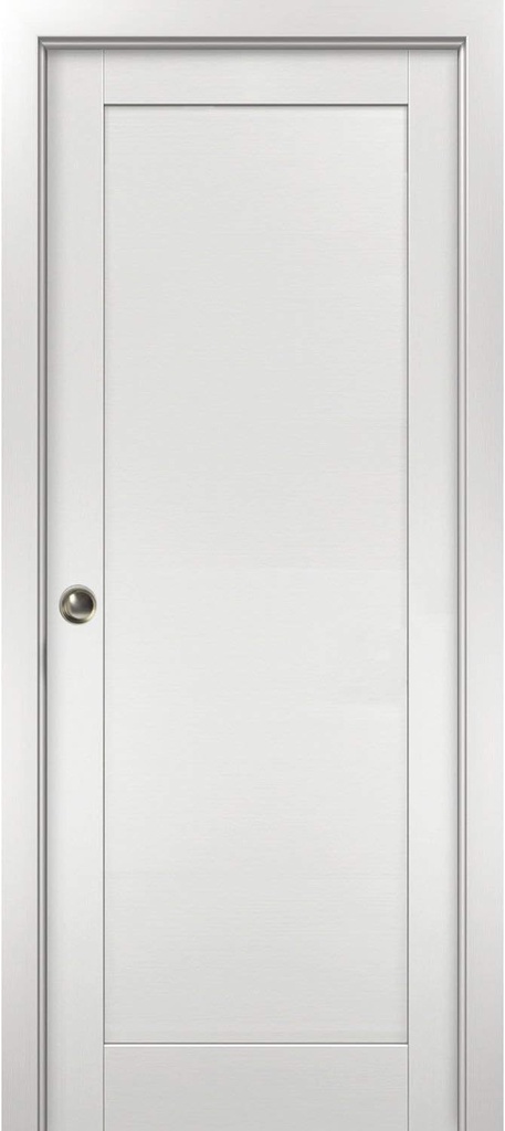 SARTODOORS Modern Pocket Door 42 x 80 with Frames | Quadro 4111 White Ash | Kit Trims Rail Hardware | Solid MDF Interior Bedroom Sliding Closet Sturdy Doors