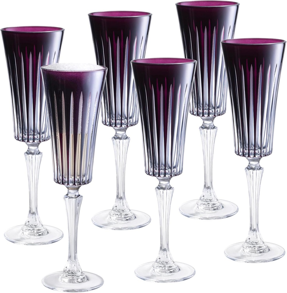 Barski Colored Champagne Flute Glasses - Amethyst Toasting Champagne Flute Glass - Wedding or Anniversary Flutes - Set of 6 - Gift Ready Colored Glasses - Amethyst - 7 oz Made in Europe