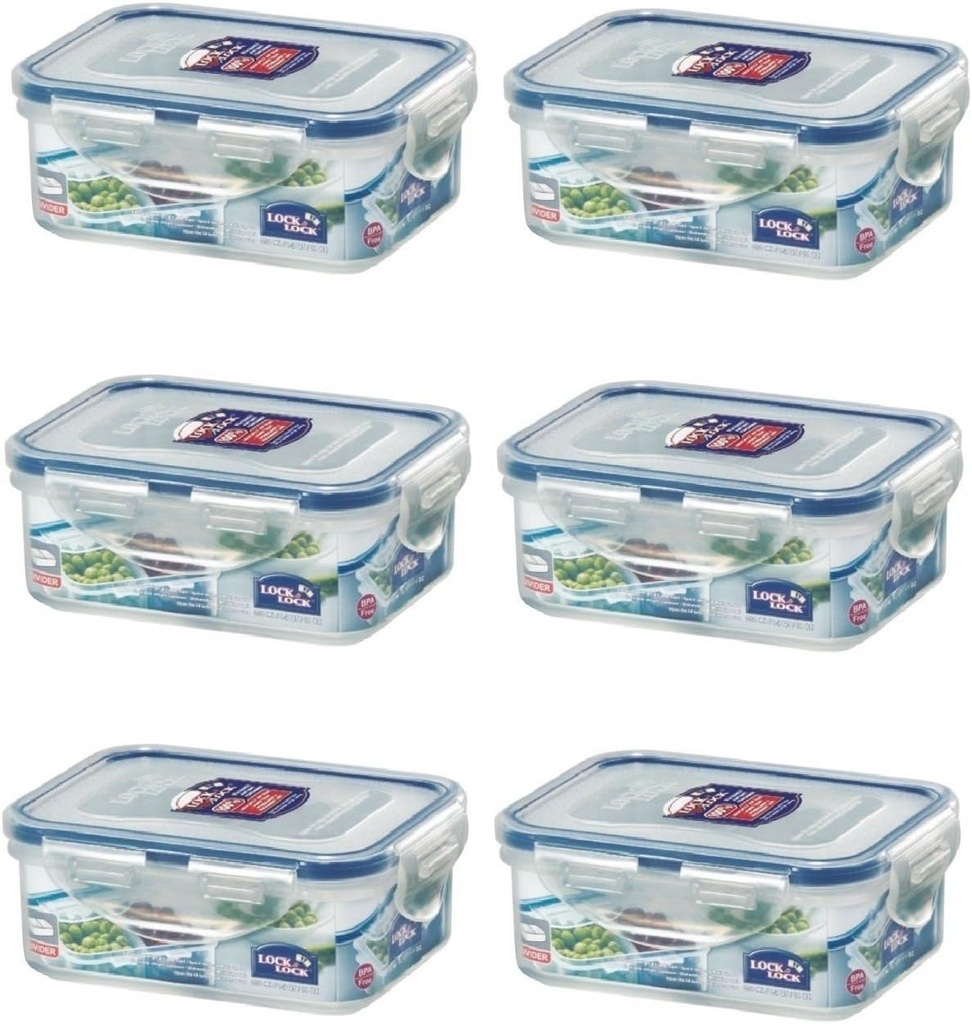 Lock & Lock No BPA Water Tight with 2 Divider Cups, Food Container, 1.5-cup, 11-oz, Pack of 6, HPL806C