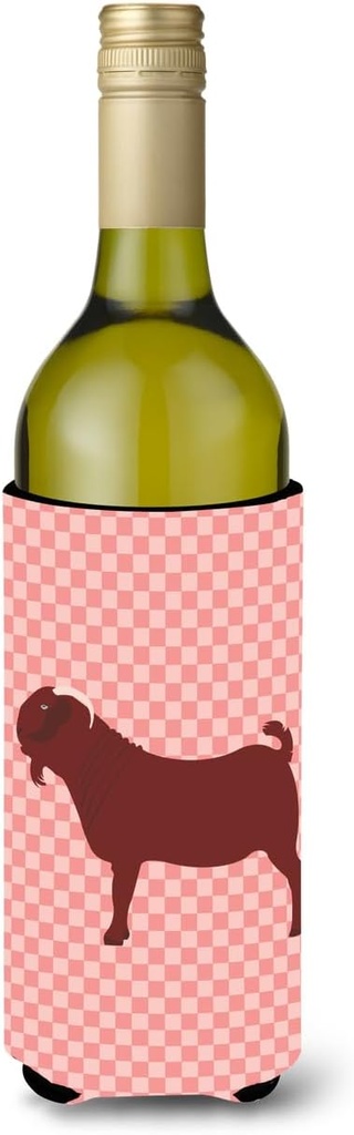 Caroline's Treasures BB7891LITERK Kalahari Red Goat Pink Check Wine Bottle Hugger Bottle Cooler Sleeve Hugger Machine Washable Collapsible Insulator Beverage Insulated Holder