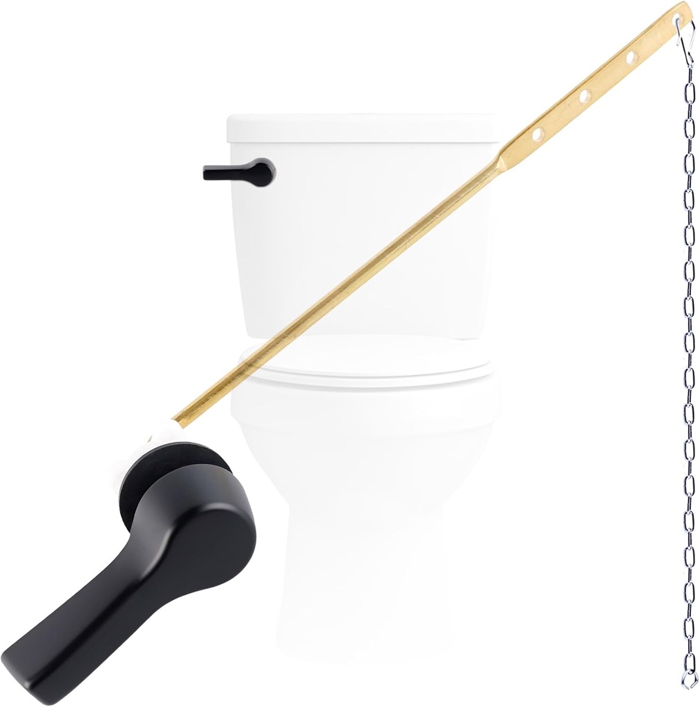 Black Metal Toilet Handle Lever Flush Replacement, Universal Front Mount Toilet Handle Compatible with American Standard/Mansfield/Gerber with Stainless Steel Flapper Chains, Toilet Repair Kit