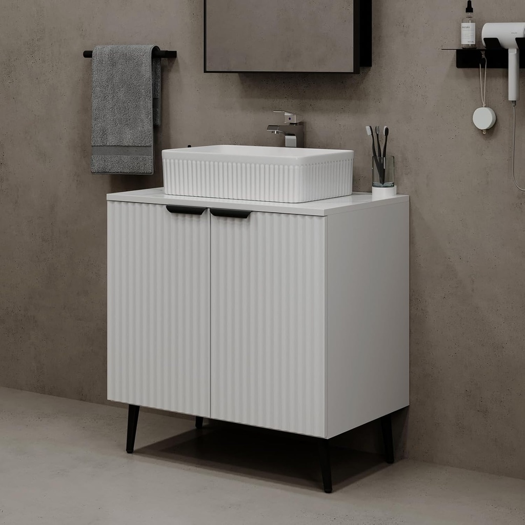 30" White Modern Bathroom Vanity with Counter Top Sink Combo, Bathroom Storage Cabinet with 2 Soft Closing Doors, Freestanding Cabinet with Metal Handles (White with Sink, 30")