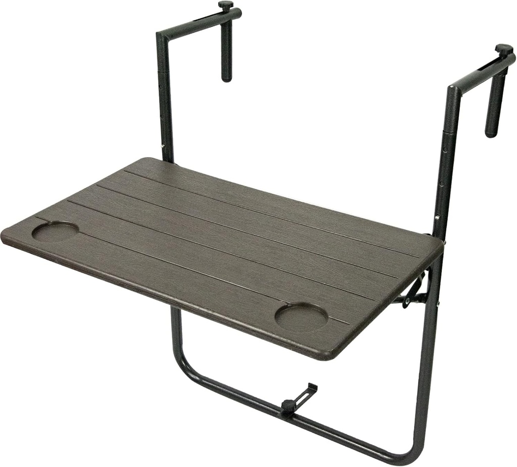 EJWOX Folding Balcony Hanging Table - Outdoor Railing Bar Serving Table, Adjustable Height/Durable & Maintenance-Free Material, Suitable for Patio, Garden and Deck(Antique Wood Grain)