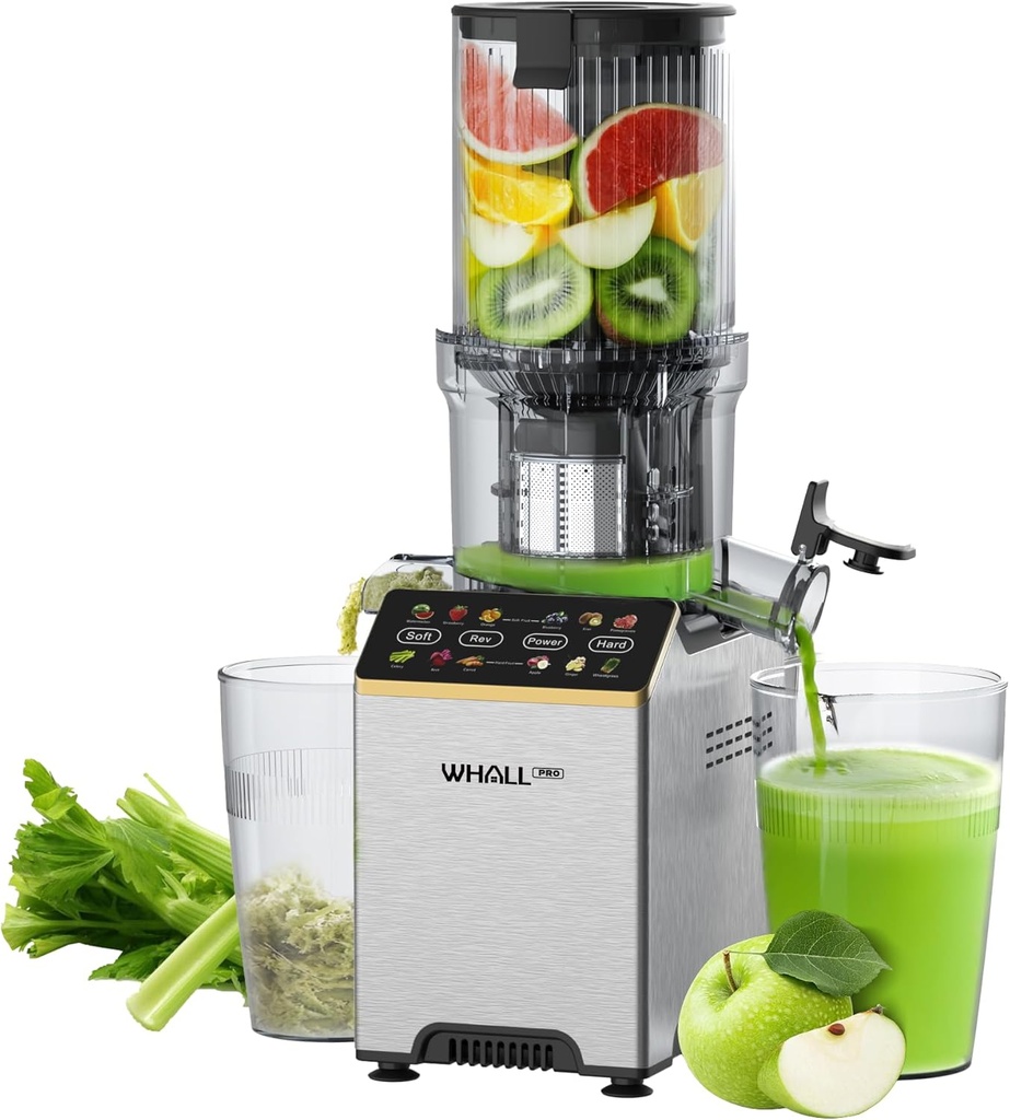 Cold Press Juicer, Touchscreen Juicer Machines with 4.5'' Wide Feed Chute, Stainless Steel Masticating Juicers Easy to Clean, Ergonomic Operational Panel Design, High Juice Yield, Grey