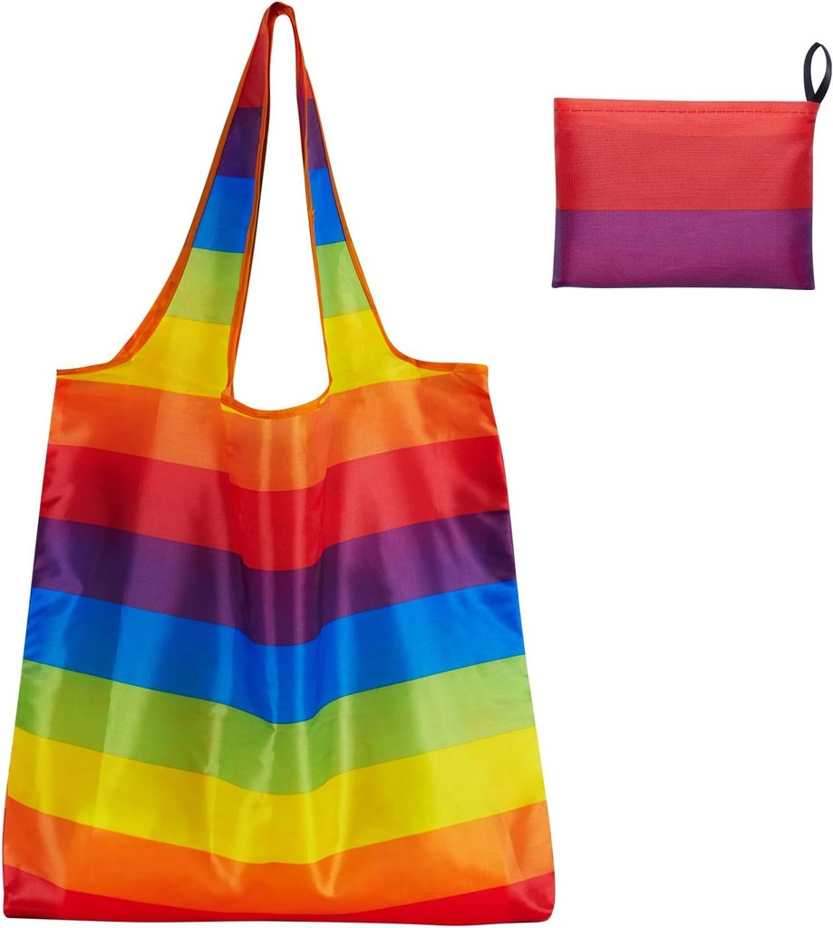 Rainbow Foldable Tote Bag - Reusable Grocery Bag with Reinforced Handles - Washable & Easy to Store (3.9x5.1in Folded)