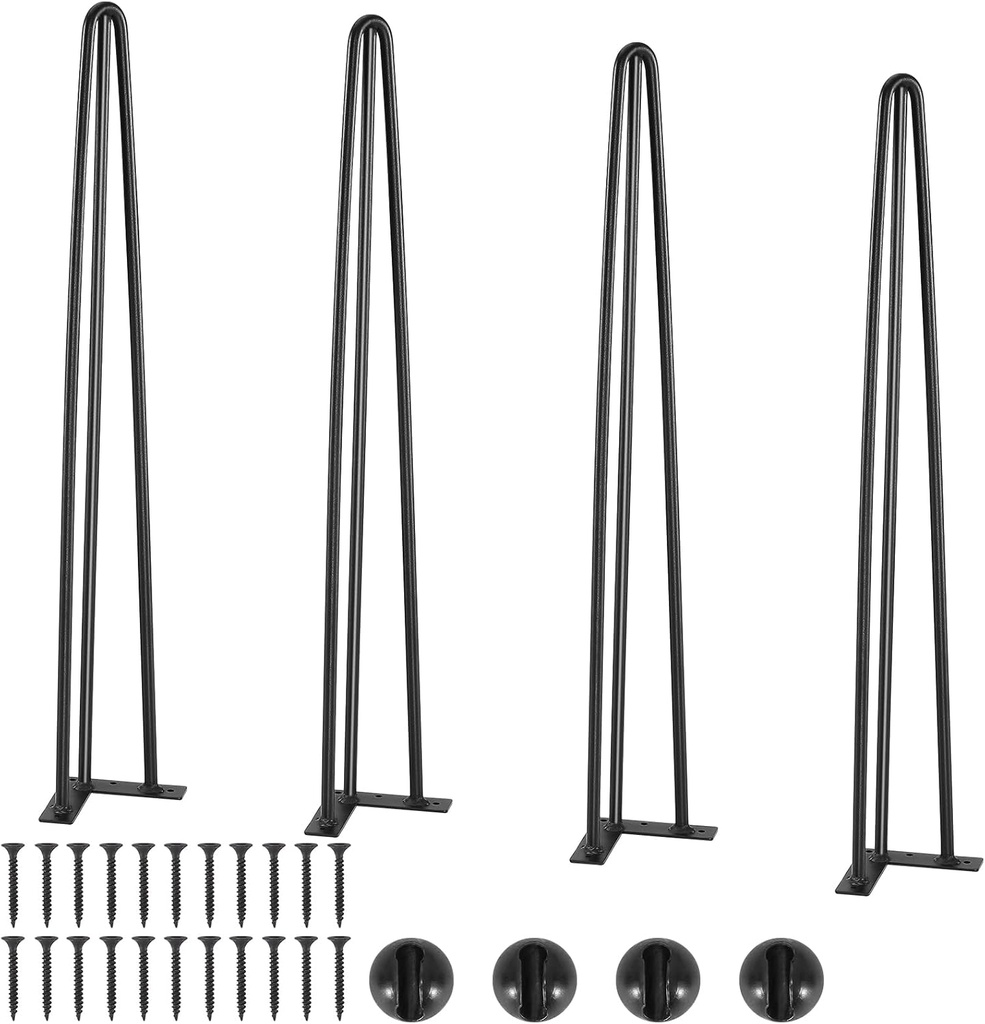 VEVOR Hairpin Table Legs 28", Set of 4 Desk Legs 900lbs Load Capacity, Hairpin Desk Legs 3 Rods for Desk Chairs Bench Dining End Table, Solid Carbon Steel Heavy Duty Furniture Legs Black