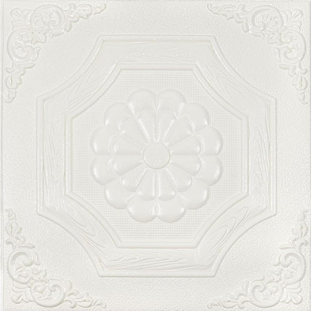 Elffloor Ceiling Tiles Peel and Stick Waterproof 3D Foam Self-Adhesive Flower Ceiling Sticker 13.8 in×13.8 in, Pack of 16, Covering 21 sq.ft for roof and Wall