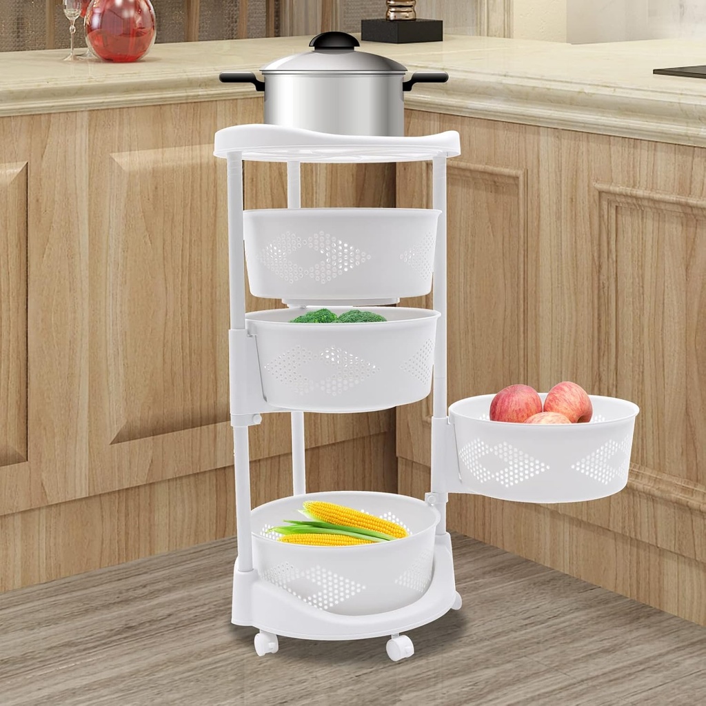 Gdrasuya10 Kitchen Cart with Storage Rotating Basket Vegetable Rack Multi-Layer Storage Shelves for Kitchen and Bedroom 4 Tier
