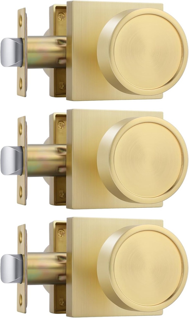 goldenwarm Gold Closet Door Knobs Interior, Bruhsed Gold Passage Interior Door Knobs, Heavy Duty Zinc Alloy Indoor Brushed Brass Door Levers for Closet, Hall, 3 Pack