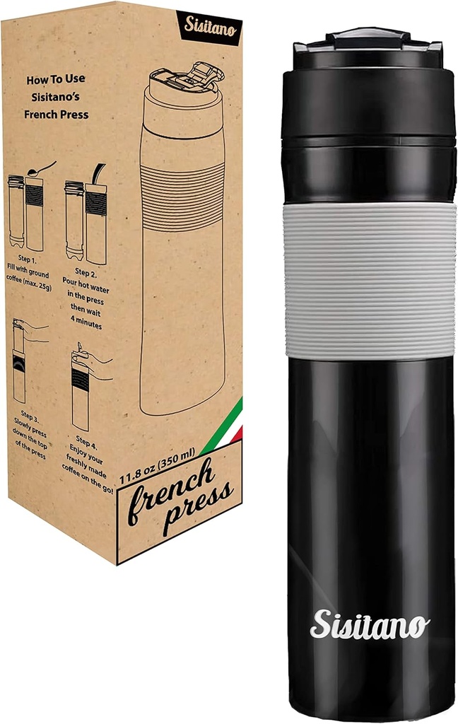 2in1 Travel French Press Coffee Maker, Portable 11.8 oz Tumbler Coffee French Press for Ground Coffee & Tea Leaves; Iced Coffee, Cold Brew Tea, Coffee Mug for Trips, Camping, Work & School