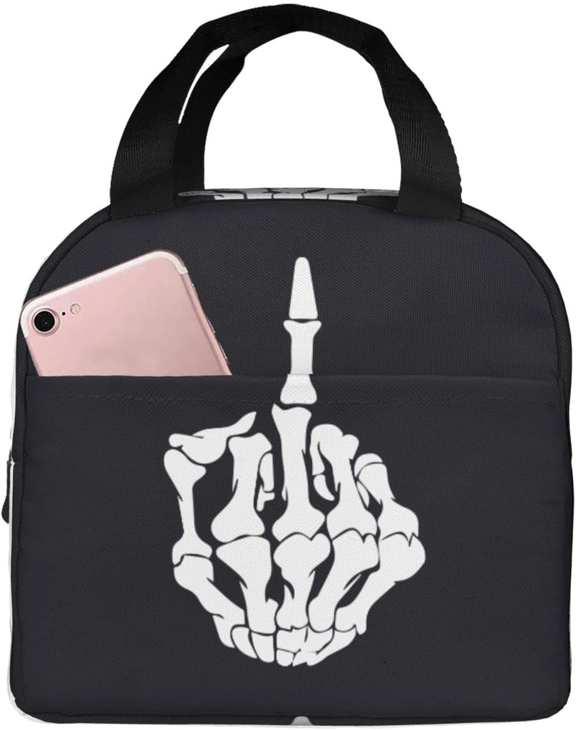 Middle Finger Skeleton Print Insulated Lunch Bag Women Men Adult Lunch Box Tote Bags Cooler Bag Portable Bento Box Lunchbox for Adults Lunch Boxes for Work Office Picnic Outdoor