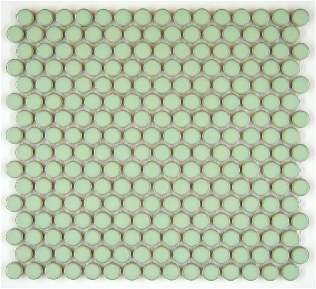 Tenedos HTC 405 Penny Round Vintage Light Green Glossy Porcelain Mosaic for Bathroom Floors and Walls, Kitchen Backsplashes, Pool Tile (2 Sheets)